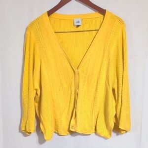Cabi 5637 Sunny Sweater Bright Yellow Snap Front Cardigan Oversized Small